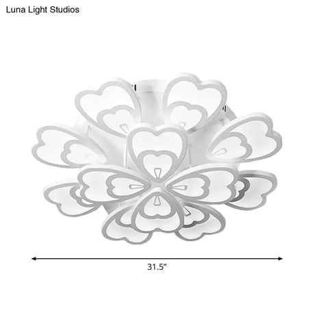 Contemporary Peacock Feather Acrylic Semi-Flush Light - Led Ceiling Mount Lamp With Blooming