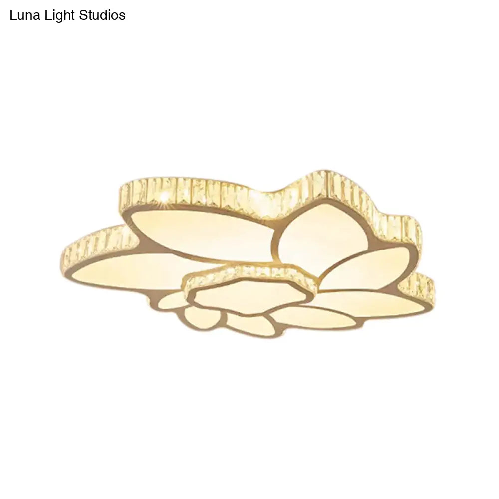 Contemporary Petal Flush Mount Light With Crystal Deco In White - Ideal For Hotel Ceiling