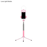 Contemporary Pink Metal Mobile Phone Holder With Ring Make-Up Lamp And Led Fill Flush Light