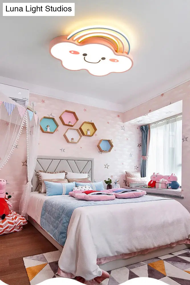 Contemporary Pink Rainbow & Cloud Led Ceiling Lamp - Acrylic Flushmount Light
Note: Seo Optimization