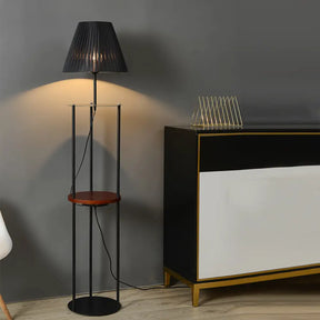 Contemporary Pleated Fabric Conic Floor Table Lamp - 1 Light Black Standard Design For Bedside