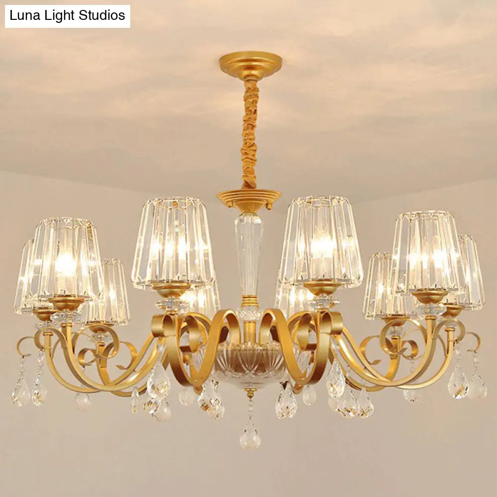 Contemporary Prismatic Crystal Cone Hanging Lamp With Droplet Decorations