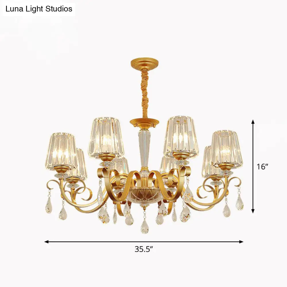 Contemporary Prismatic Crystal Cone Hanging Lamp With Droplet Decorations