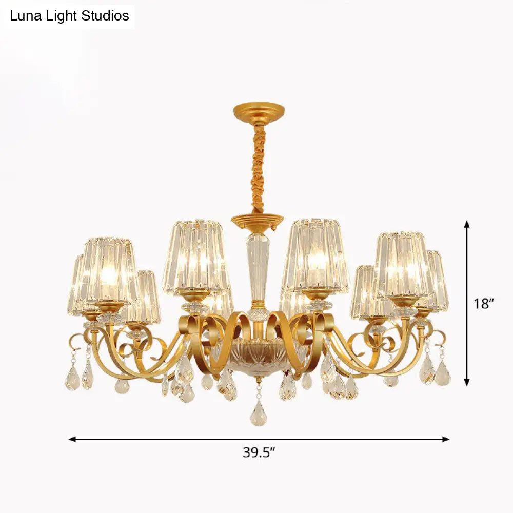Contemporary Prismatic Crystal Cone Hanging Lamp With Droplet Decorations