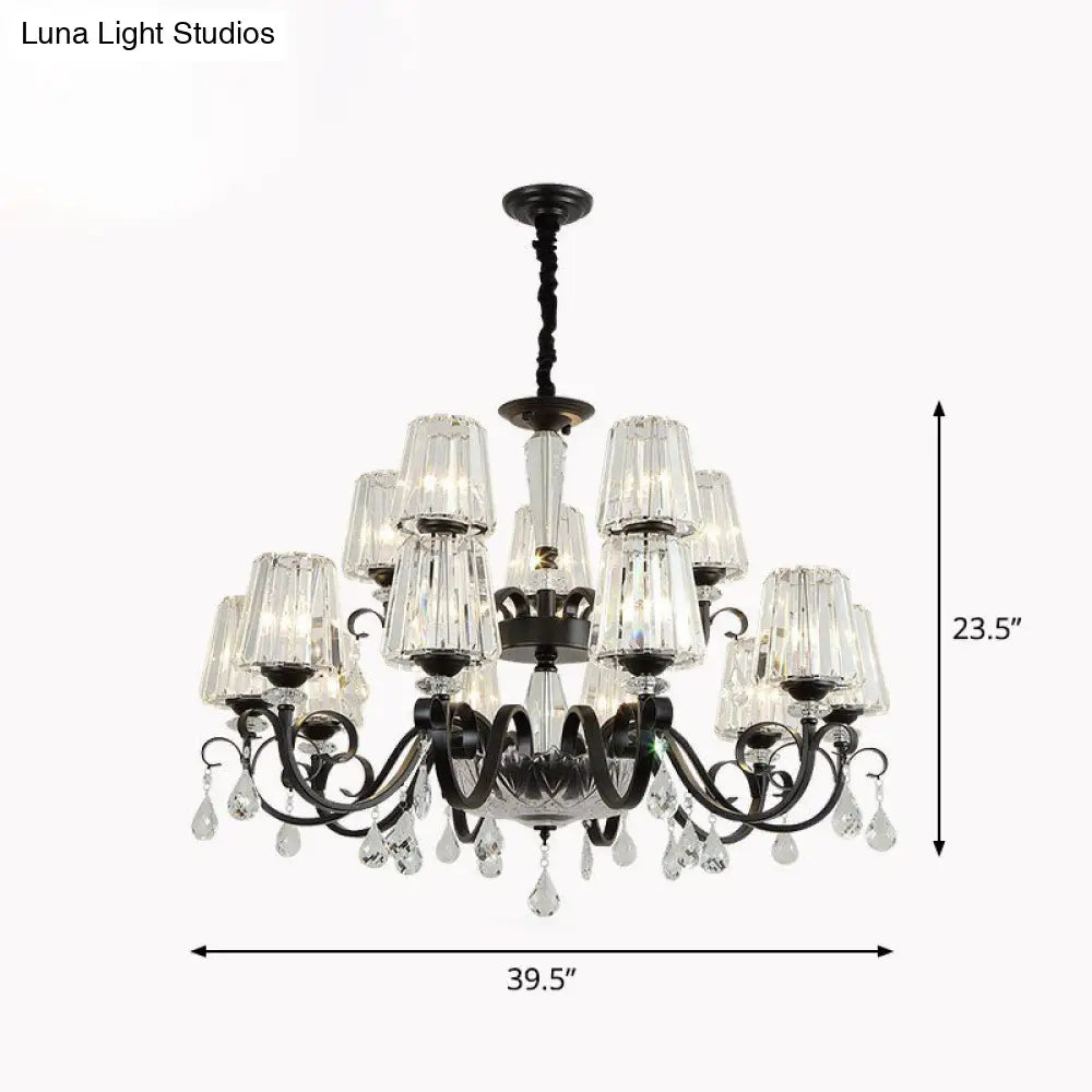 Contemporary Prismatic Crystal Cone Hanging Lamp With Droplet Decorations