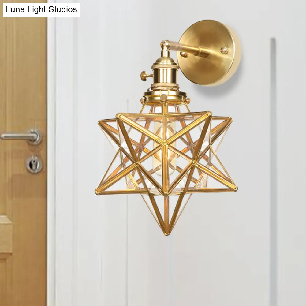 Contemporary Prismatic Glass Wall Sconce With Geometric Design - Brass Mount Light Fixture