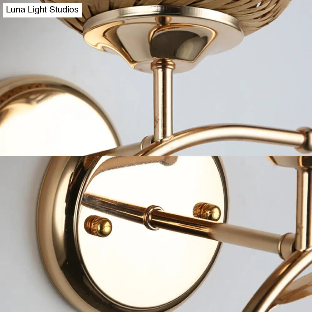 Contemporary Rattan Dome Shade Sconce Wall Lamp In Beige
