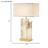 Contemporary Rectangle Fabric Table Lamp With Golden Frame And Marble Panel Deco White Task Light 1