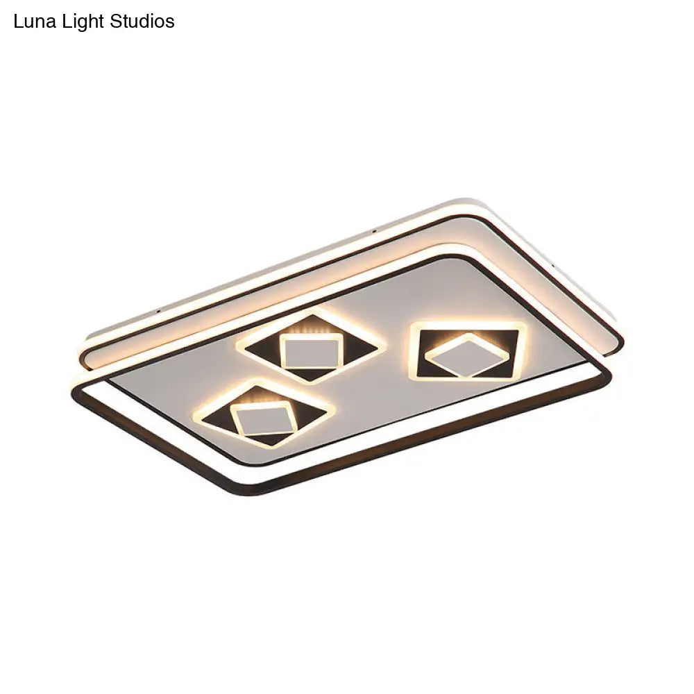 Contemporary Rectangle Flush Mount Led Ceiling Lamp For Living Room - Black Acrylic Warm/3 Color