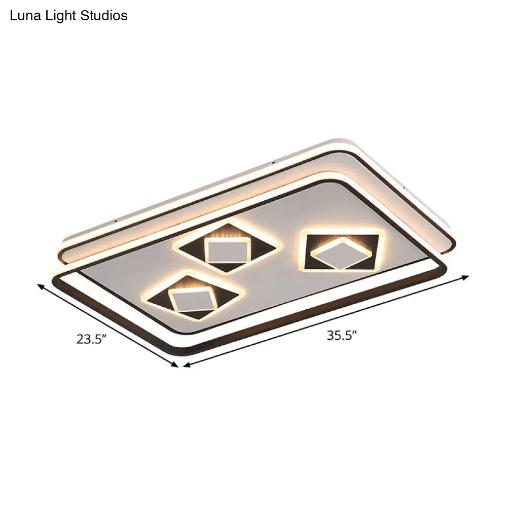 Contemporary Rectangle Flush Mount Led Ceiling Lamp For Living Room - Black Acrylic Warm/3 Color