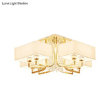 Contemporary Rectangle White Ceiling Light With Crystal Deco - Fabric And Metal Semi Mount Lighting