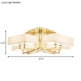 Contemporary Rectangle White Ceiling Light With Crystal Deco - Fabric And Metal Semi Mount Lighting