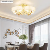 Contemporary Rectangle White Ceiling Light With Crystal Deco - Fabric And Metal Semi Mount Lighting