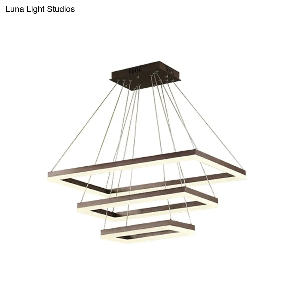 Contemporary Rectangular Acrylic Coffee Led Chandelier - 3/4/5 Tiers Hanging Pendant Lamp