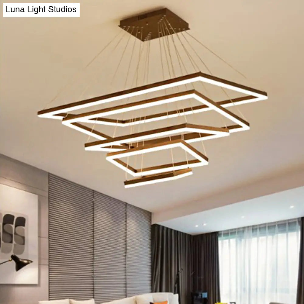 Contemporary Rectangular Acrylic Coffee Led Chandelier - 3/4/5 Tiers Hanging Pendant Lamp