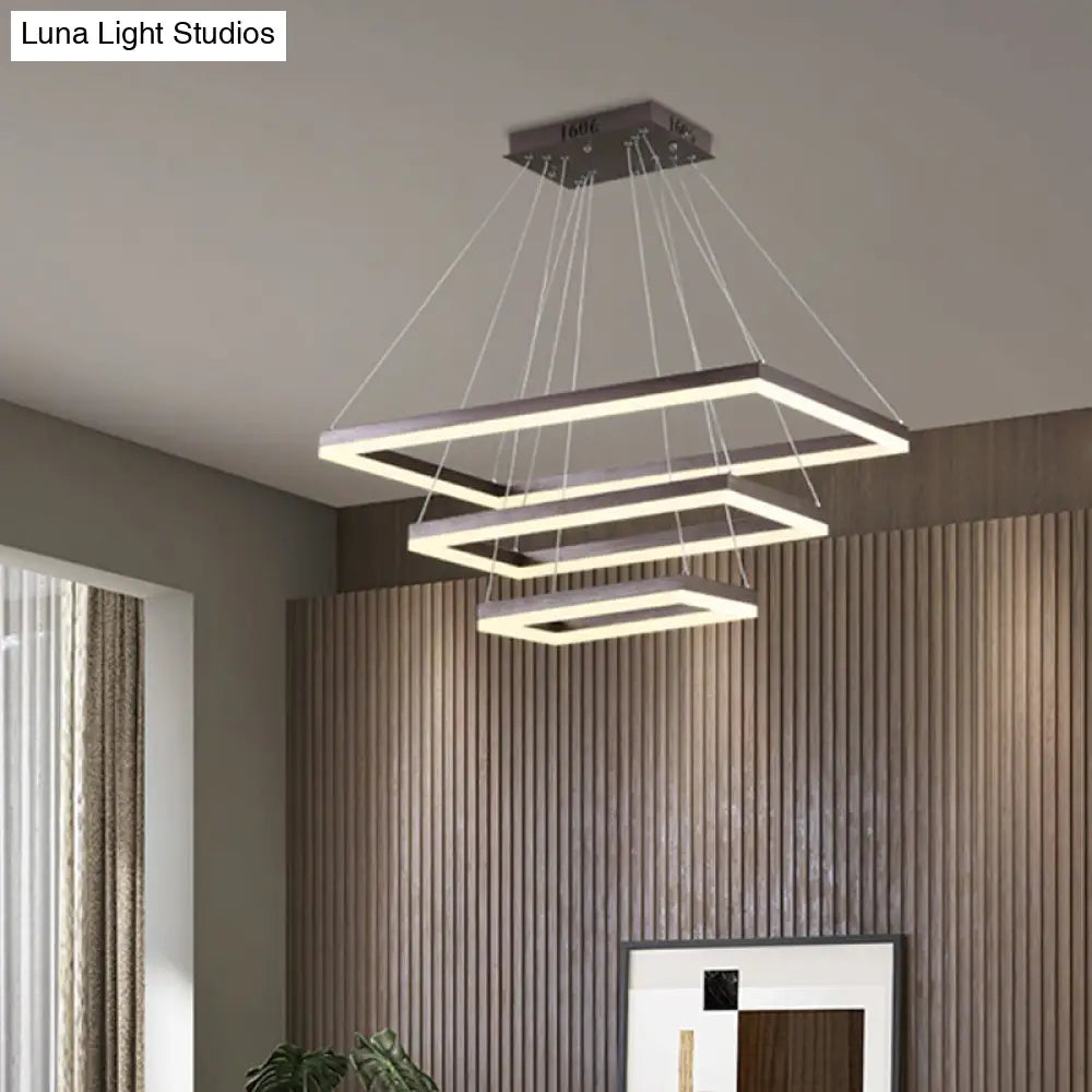 Contemporary Rectangular Acrylic Coffee Led Chandelier - 3/4/5 Tiers Hanging Pendant Lamp