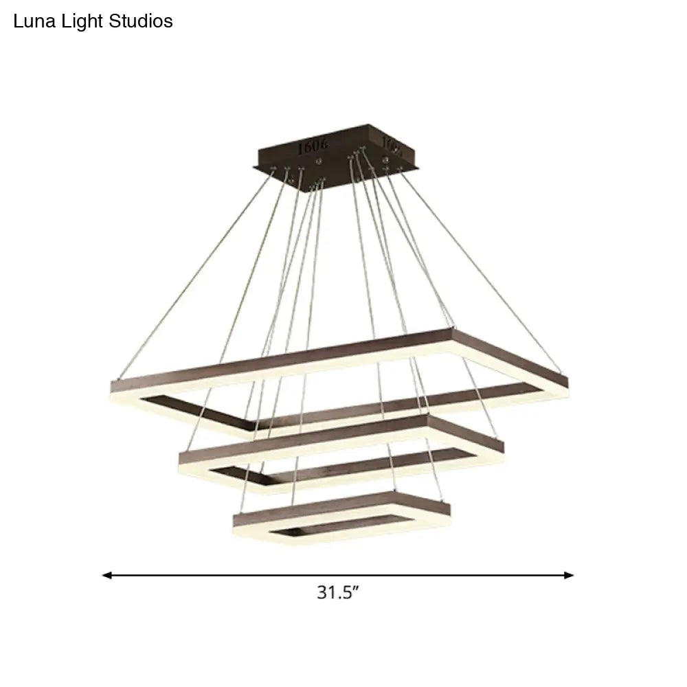 Contemporary Rectangular Acrylic Coffee Led Chandelier - 3/4/5 Tiers Hanging Pendant Lamp