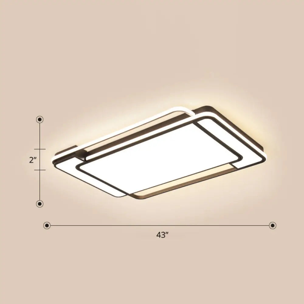 Contemporary Rectangular Ceiling Lamp: Sleek Led Flush Mount In Black For Living Room / 43’ Third