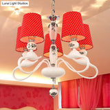 Contemporary Red Dot Shade Pendant Lights - 5-Light Metal Hanging For Living Room
