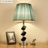 Contemporary Red/Green Barrel Table Lamp With Beveled Crystal Nightstand Light And Braided Trim