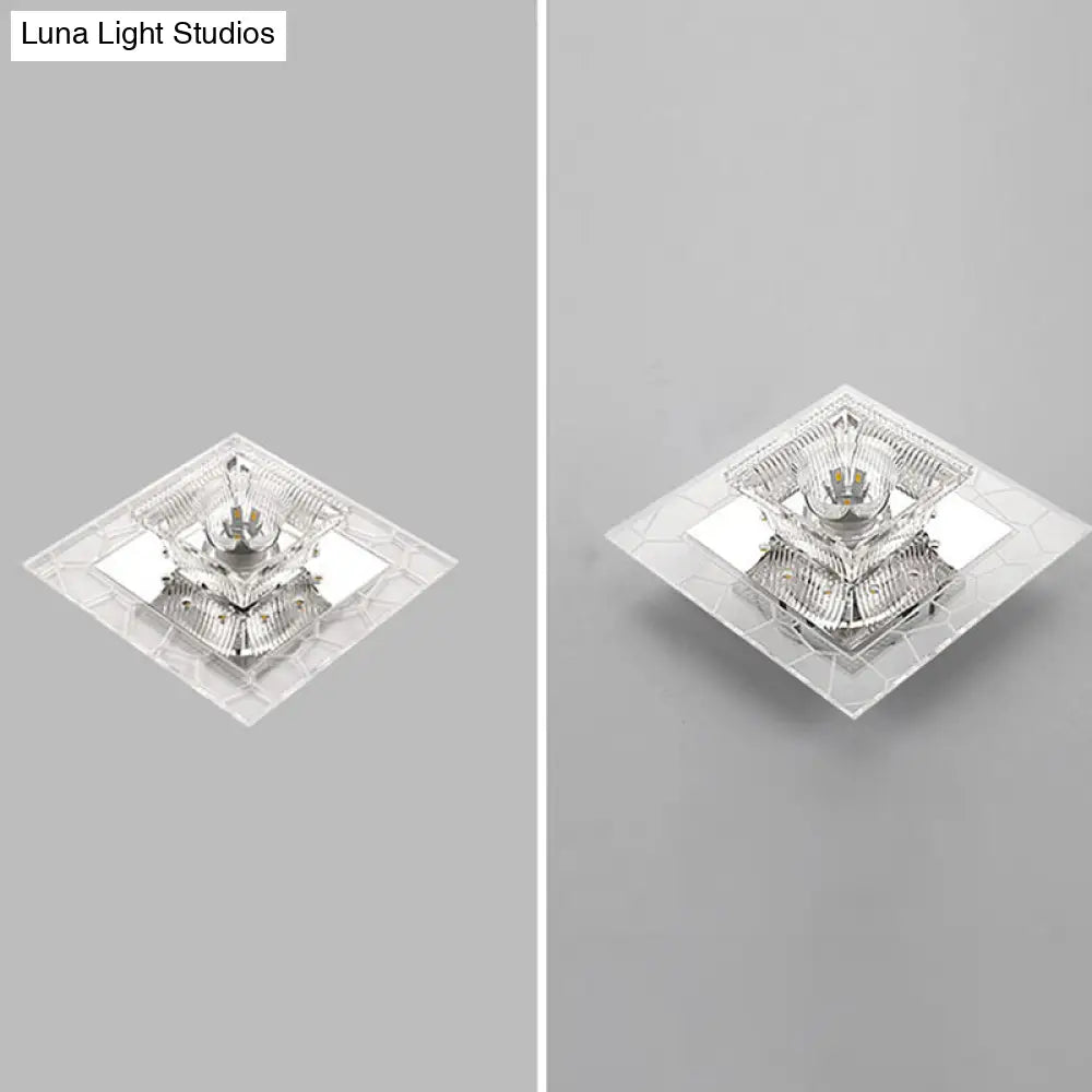 Contemporary Ribbed Crystal Clear Led Flush Mount Ceiling Light With Flared Design