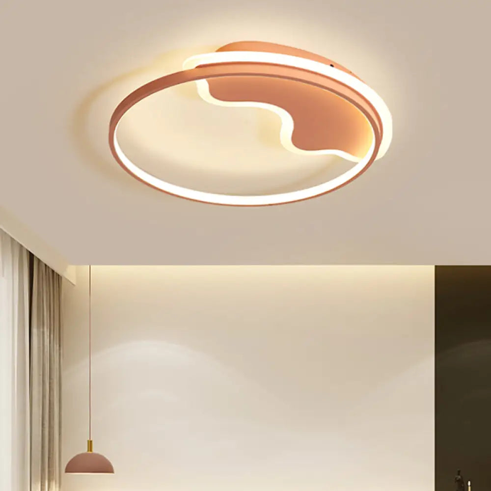 Contemporary Ring Flush Mount Led Lamp For Bedroom 18’/21.5’ - White/Pink/Blue With Warm/White
