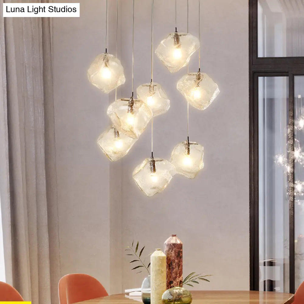 Contemporary Rock Clear Glass Cluster Pendant Light With Led White Lights - 5/6/8 Options