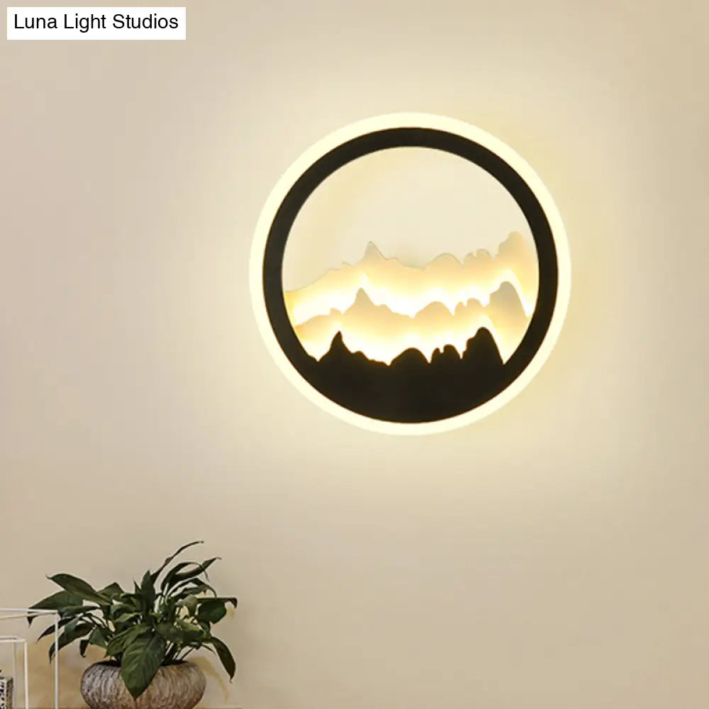 Contemporary Round Acrylic Mountain Mural Led Wall Light