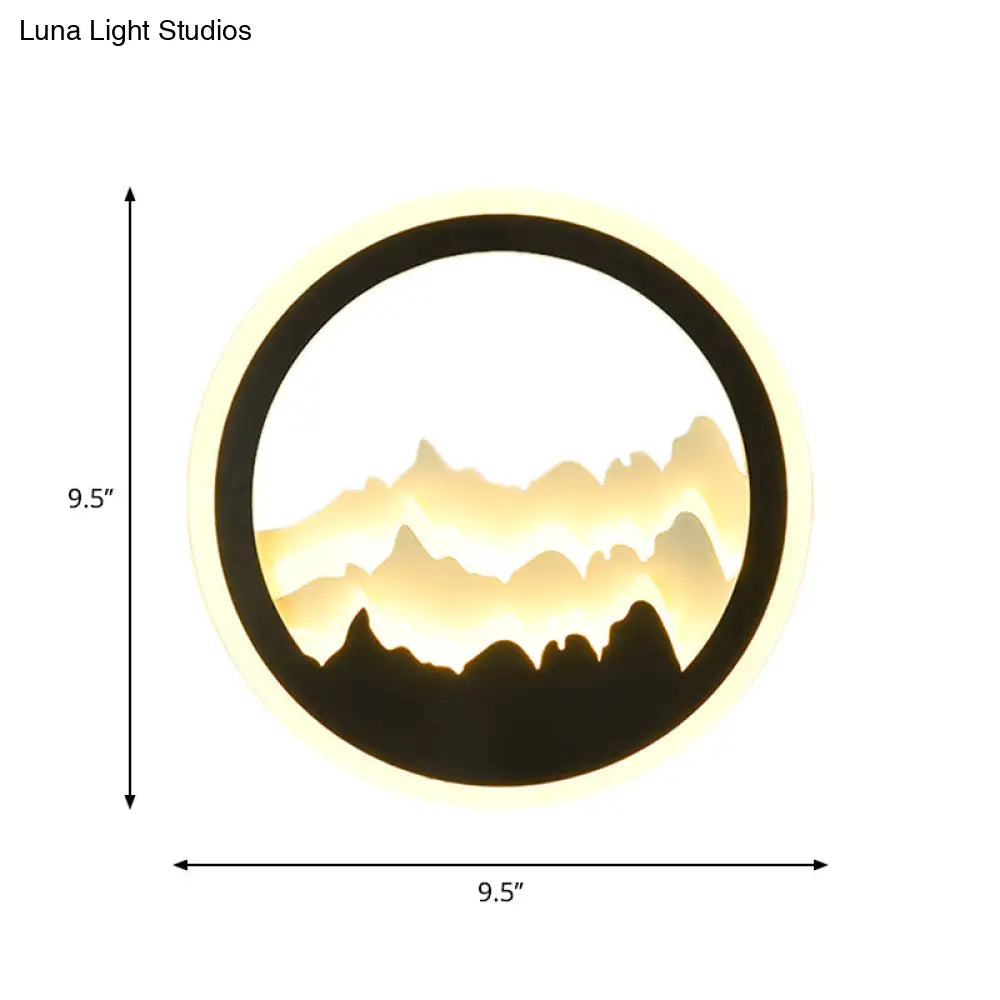 Contemporary Round Acrylic Mountain Mural Led Wall Light