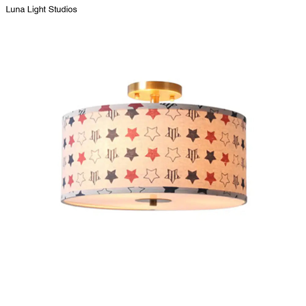 Contemporary Round Fabric Ceiling Lamp For Child’s Bedroom - Semi Flushmount Light