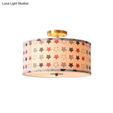 Contemporary Round Fabric Ceiling Lamp For Child’s Bedroom - Semi Flushmount Light
