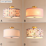 Contemporary Round Fabric Ceiling Lamp For Child’s Bedroom - Semi Flushmount Light