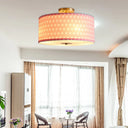 Contemporary Round Fabric Ceiling Lamp For Child’s Bedroom - Semi Flushmount Light Pink / Spot