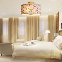 Contemporary Round Fabric Ceiling Lamp For Child’s Bedroom - Semi Flushmount Light White / Flower