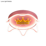 Contemporary Round Led Flush Mount Ceiling Lamp For Nursery Room In Pink/Gold