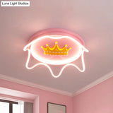 Contemporary Round Led Flush Mount Ceiling Lamp For Nursery Room In Pink/Gold