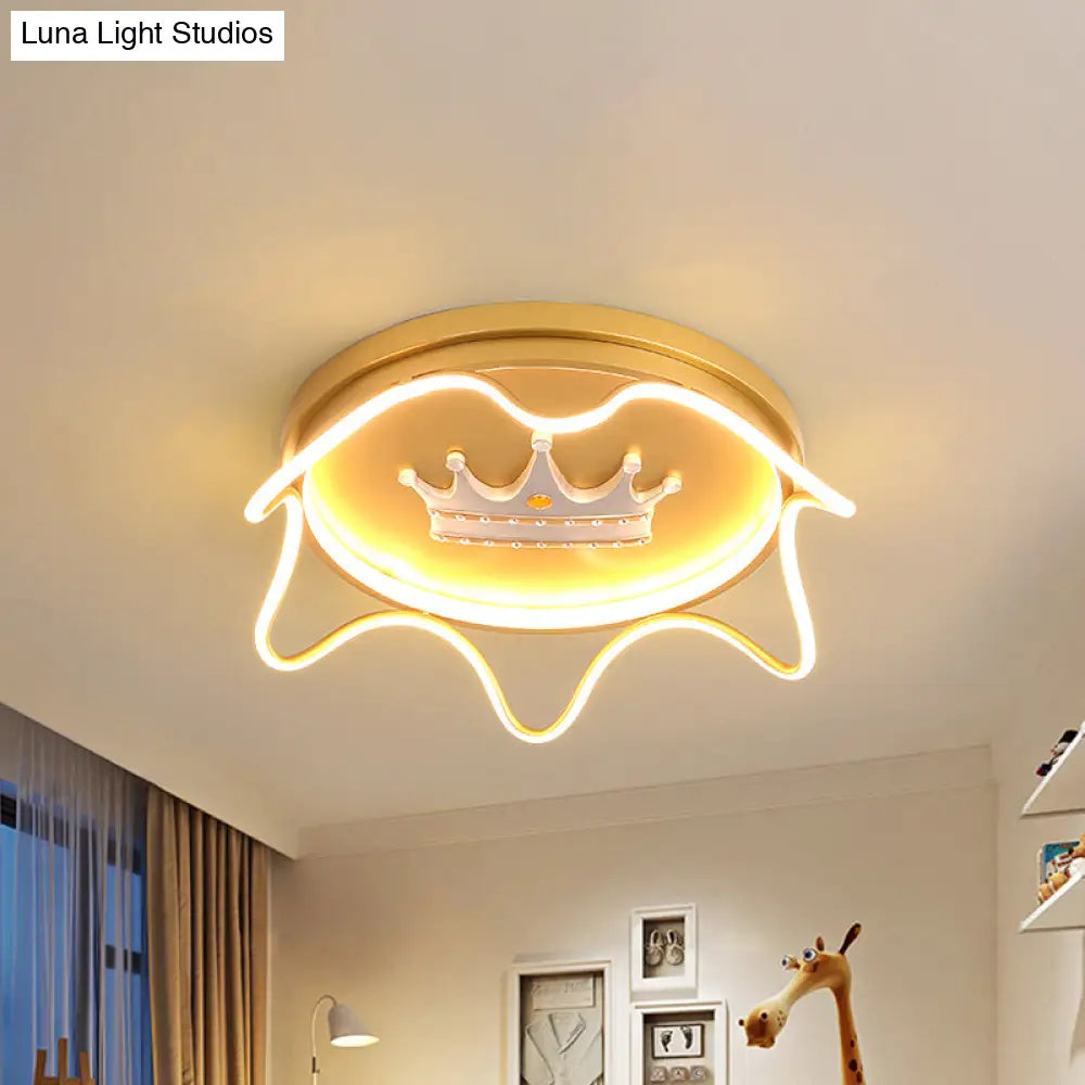 Contemporary Round Led Flush Mount Ceiling Lamp For Nursery Room In Pink/Gold