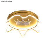 Contemporary Round Led Flush Mount Ceiling Lamp For Nursery Room In Pink/Gold