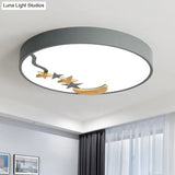 Contemporary Round Metal Led Close To Ceiling Lamp With Wooden Moon And Star Decoration -