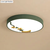 Contemporary Round Metal Led Close To Ceiling Lamp With Wooden Moon And Star Decoration -