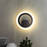 Contemporary Round Wall Sconce Light - Black Metal Led Lamp Warm/White
