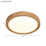 Contemporary Round Wood Flush Light Fixture For Bedroom - Single Ceiling Lamp (12’/16’ Dia) In