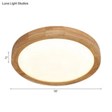 Contemporary Round Wood Flush Light Fixture For Bedroom - Single Ceiling Lamp (12’/16’ Dia) In