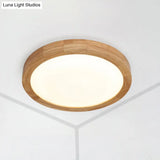 Contemporary Round Wood Flush Light Fixture For Bedroom - Single Ceiling Lamp (12’/16’ Dia) In