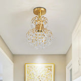 Contemporary Semi Flush Ceiling Light - Brass Finish Geometric Design With Metal And Crystal Accents