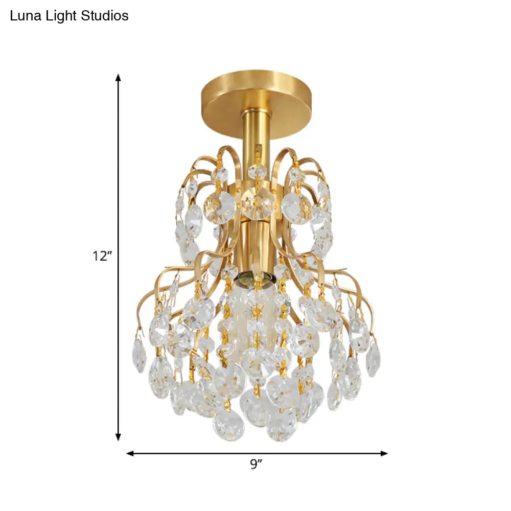 Contemporary Semi Flush Ceiling Light - Brass Finish Geometric Design With Metal And Crystal Accents