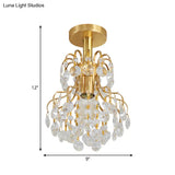 Contemporary Semi Flush Ceiling Light - Brass Finish Geometric Design With Metal And Crystal Accents