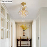 Contemporary Semi Flush Ceiling Light - Brass Finish Geometric Design With Metal And Crystal Accents