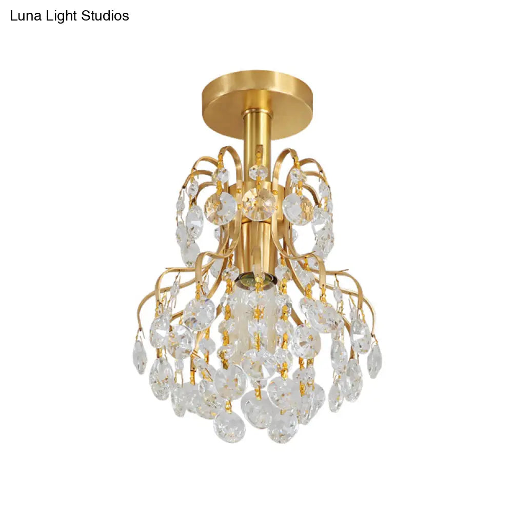 Contemporary Semi Flush Ceiling Light - Brass Finish Geometric Design With Metal And Crystal Accents