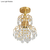Contemporary Semi Flush Ceiling Light - Brass Finish Geometric Design With Metal And Crystal Accents